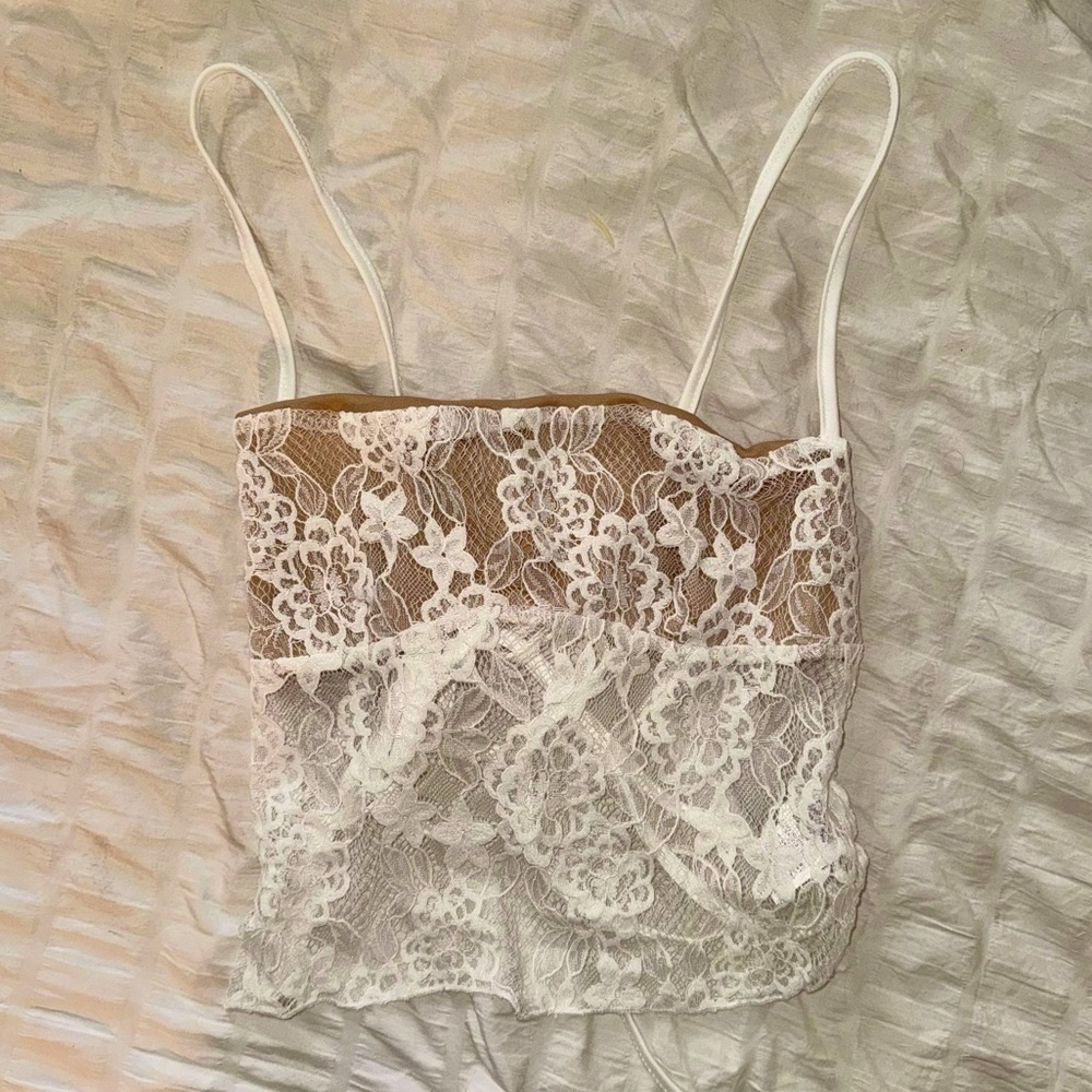 White Mesh + Lace backless top – corset style back ties | sheer, Romantic & Sexy - Picture 4 of 6